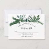 冬の森の山の紅葉 葉 RSVP ウェディング 招待状 (正面)