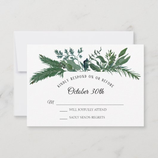 冬の森の山の紅葉 葉 RSVP ウェディング 招待状 (正面)