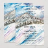 冬の森の山松の木の青結婚い 招待状 (正面/裏面)