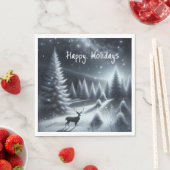 冬の森の幸せな休日 鹿 スタンダードランチョンナプキン (インサイチュ)