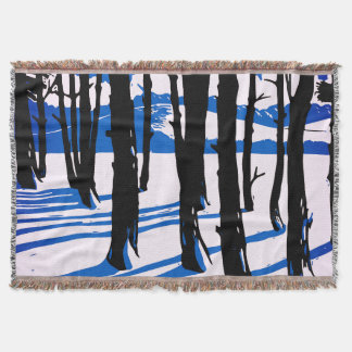 冬の森の影 – 青ミニマル自然 スローブランケット