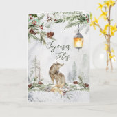 冬の森の情景ウルフのフランスのクリスマス カード (黄色い花)