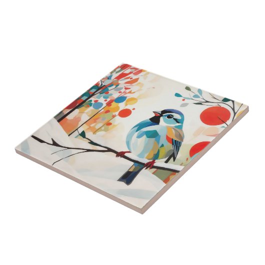 冬の森の抽象芸術お洒落スズメ タイル (側面)