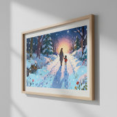 冬の森の散歩 あたたかな親子の雪夜 ポスター