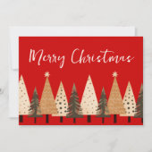冬の森の明るい赤2枚の写真クリスマス シーズンカード (正面)
