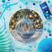 冬の森の景色が楽しめるクリスマスの飾り ペーパープレート (パーティー)