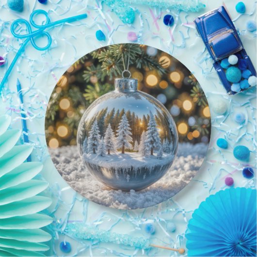 冬の森の景色が楽しめるクリスマスの飾り ペーパープレート (パーティー)