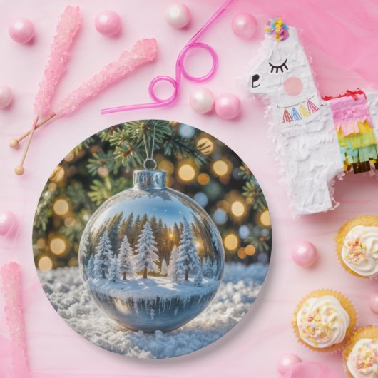 冬の森の景色が楽しめるクリスマスの飾り ペーパープレート