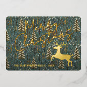 冬の森の木々に高級トナカイ金ゴールド 箔シーズンカード (正面)