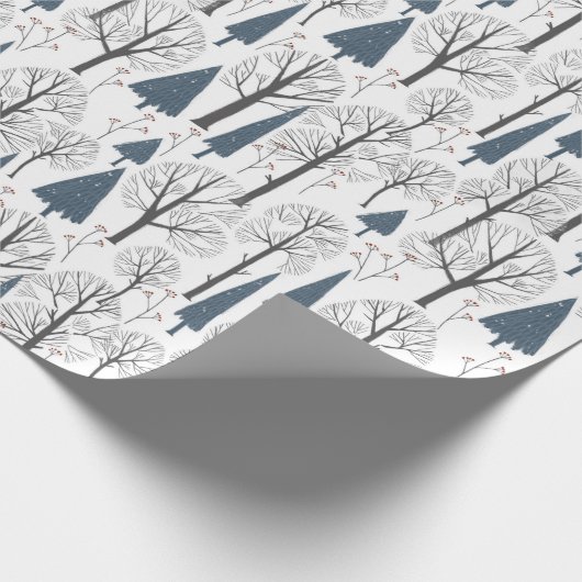 冬の森の木々のクリスマスパターン ラッピングペーパー (角)