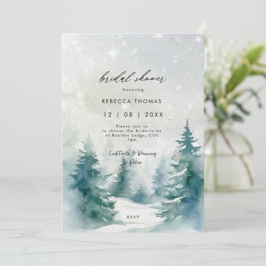 冬の森の木々のブライダルへの招待 招待状 (スタンド正面)