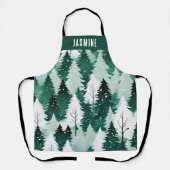 冬の森の木々雪のフェスティバルクリスマスキッチン エプロン (正面)