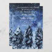 冬の森の松の木のウェディング 招待状 (正面/裏面)