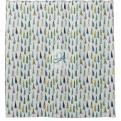 冬の森の松の木のパターンのモノグラムの装飾 シャワーカーテン (正面)