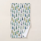 冬の森の松の木のパターンのモノグラムの装飾 バスタオルセット (ハンドタオル)