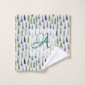 冬の森の松の木のパターンのモノグラムの装飾 バスタオルセット (ウォッシュタオル)