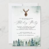 冬の森の松の木のホリデーパーティー 招待状 (正面)