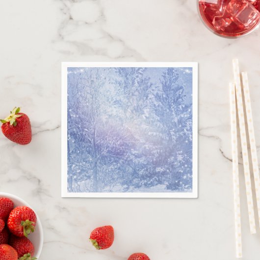 冬の森の松の木の雪片エレガントパーティー スタンダードカクテルナプキン (インサイチュ)