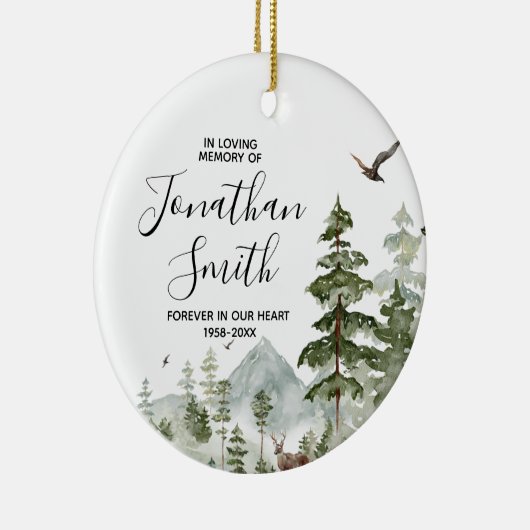 冬の森の松の木を愛の記憶に セラミックオーナメント (右)