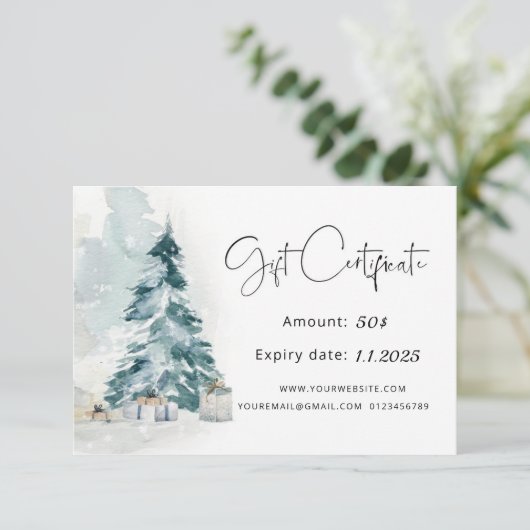 冬の森の松の木クリスマスプレゼント証明書