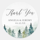 冬の森の松の木シック結婚の感謝 ラウンドシール (正面)