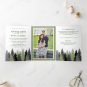 冬の森の松の木フォトフォレ結婚スト 三つ折り招待状 (内部)