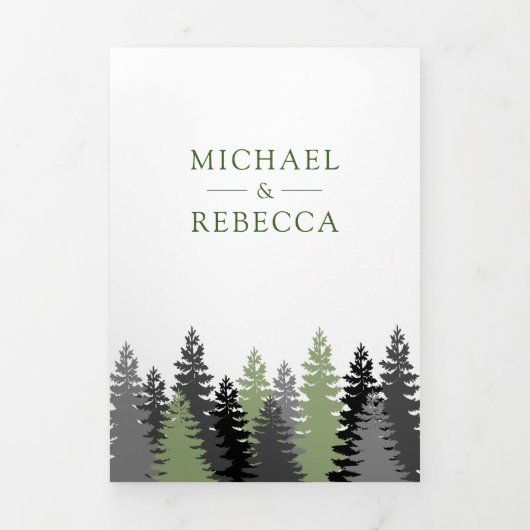 冬の森の松の木フォトフォレ結婚スト 三つ折り招待状 (カバー)
