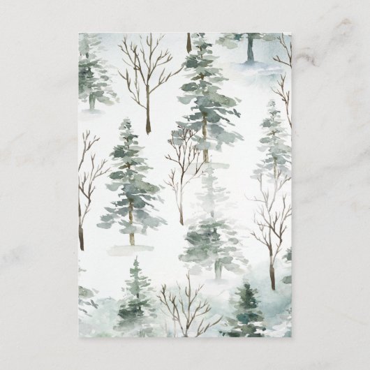 冬の森の松の木結婚式の詳細 エンクロージャーカード (裏面)