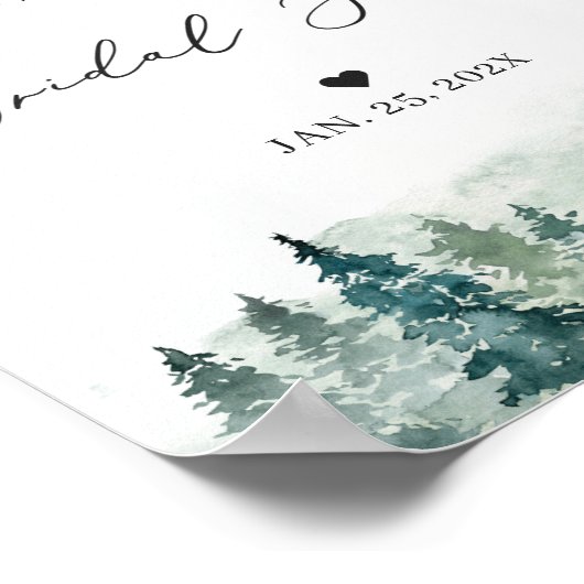 冬の森の松の木 ウェディングシャワーの看板 ポスター (角)