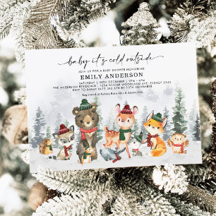 冬の森の森の動物たち、中立のベビーシャワー 招待状