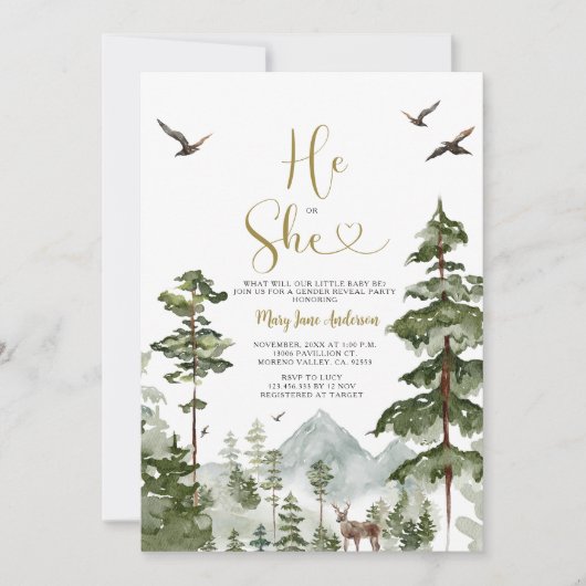 冬の森の森の彼または彼女が性別を明かす 招待状 (正面)