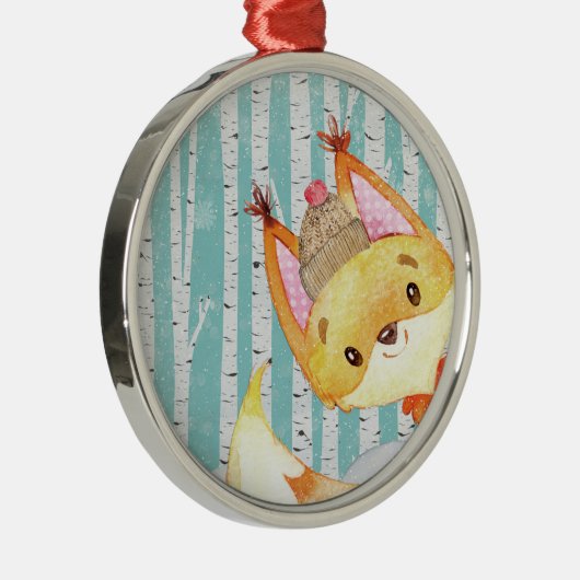 冬の森の森の森の森のキツネ メタルオーナメント (右)