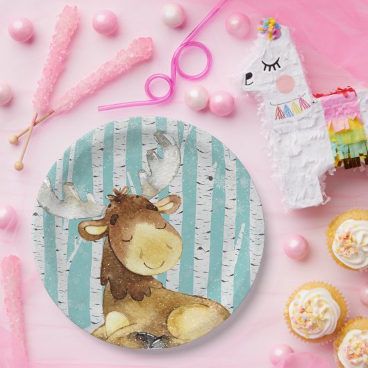 冬の森の森の森の森の森の森の中の森林の動物の友人 – 鹿 ペーパープレート (パーティー)