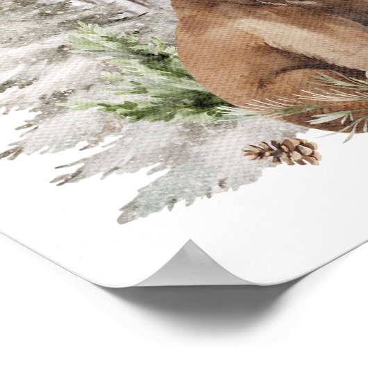 冬の森の森の赤ちゃん素朴のシャワーへようこそ ポスター (角)