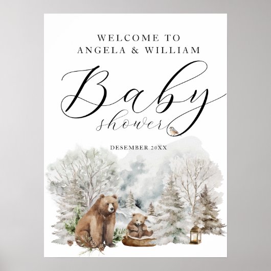 冬の森の森の赤ちゃん素朴のシャワーへようこそ ポスター (正面)