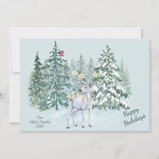 冬の森の森の鹿のクリスマス シーズンカード (正面)