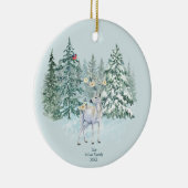 冬の森の森林の鹿 セラミックオーナメント (右)