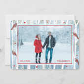 冬の森の樺の木の木と赤い(鳥)ショウジョウコウカンチョウ写真 シーズンカード (正面)