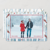 冬の森の樺の木の木と赤い（鳥）ショウジョウコウカンチョウ写真 シーズンカード (正面/裏面)