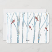 冬の森の樺の木の木と赤い（鳥）ショウジョウコウカンチョウ写真 シーズンカード (裏面)