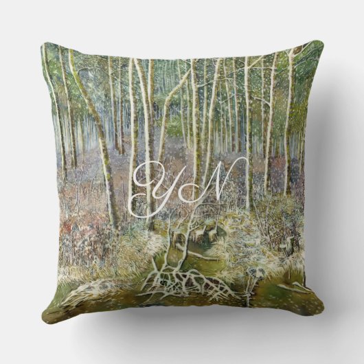 冬の森の水の絵画色 クッション (裏面)