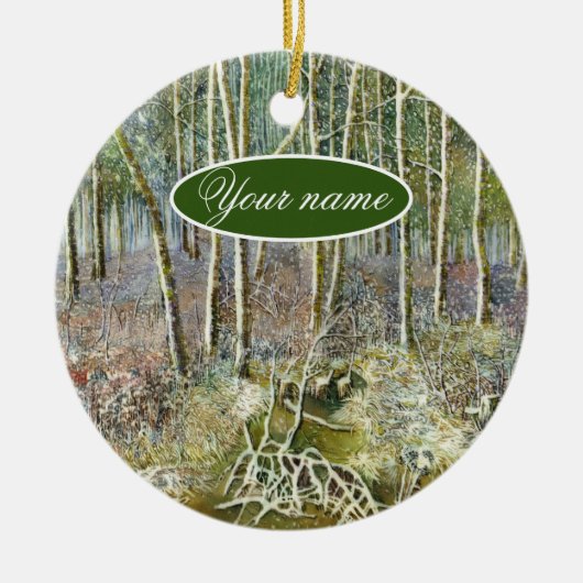 冬の森の水の絵画色 セラミックオーナメント (正面)