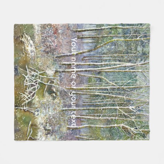 冬の森の水の絵画色 フリースブランケット (正面(横))