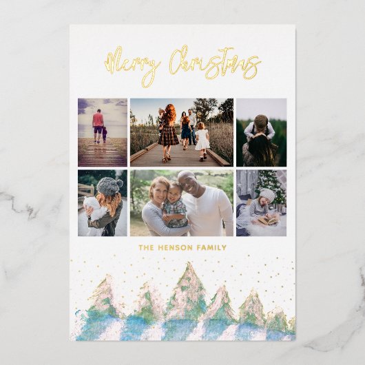 冬の森の水の色のスクリプトクリスマス6の写真 箔シーズンカード (正面)