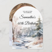 冬の森の水の色の写真40th誕生日 招待状 (正面/裏面)