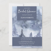 冬の森の水の色ネイビーブルーブライダルシャワー 招待状 (正面)