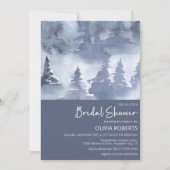 冬の森の水の色ネイビーブルーブライダルシャワー 招待状 (正面)