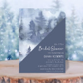 冬の森の水の色ネイビーブルーブライダルシャワー 招待状