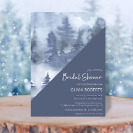 冬の森の水の色ネイビーブルーブライダルシャワー 招待状