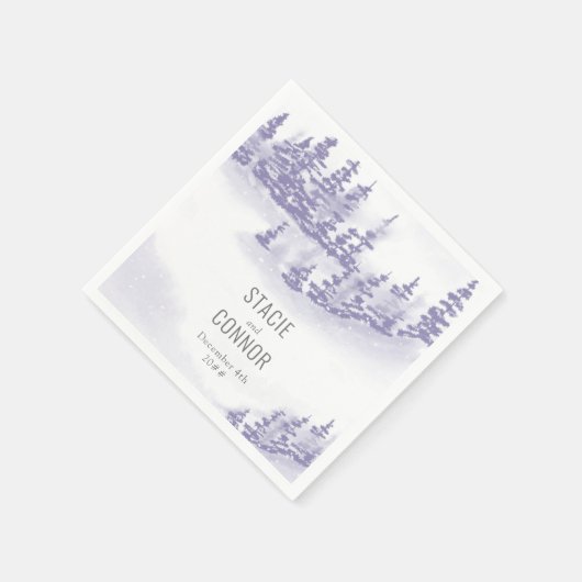 冬の森の水の色パーソナライズされた結婚の スタンダードカクテルナプキン (角)